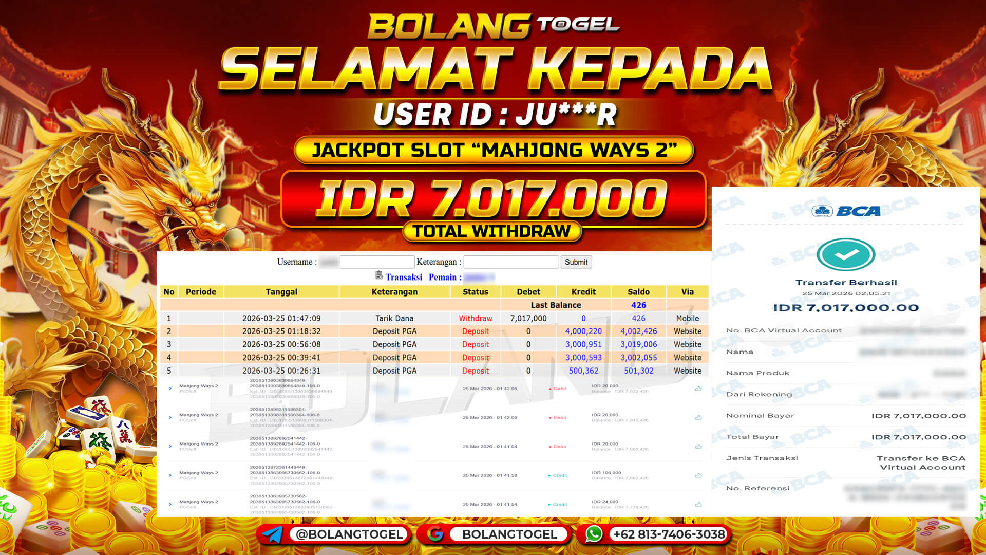 Bukti jackpot SLOT MAHJONG WAYS 2 BOLANGTOGEL - gambar 1